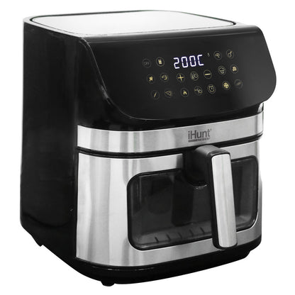 Air Fryer, Oil-Free, iHunt Bro Air Fryer Ultra, 9-Liter Capacity, Transparent Glass Drawer, Digital Display, 12 Cooking Functions, Adjustable Temperature, Defrost & Timer, Shake Reminder, 1800W, Black
