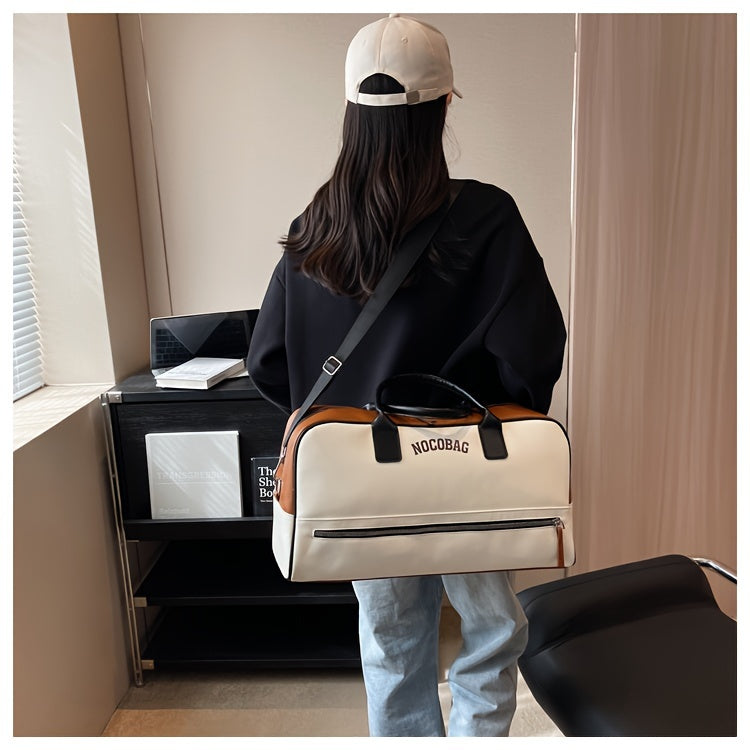 NOCUBAG Large Capacity Lightweight Travel Duffel Bag - Stylish Weekender with Shoulder Strap, Ginger/White & Brown Accents, Perfect for Gym, Short Trips & Carry-On, Short Trip Bag | Stylish Luggage | Bag, Travel Bag