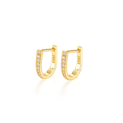Sterling 925 Silver Jewelry Full Shiny zirconia Decor Hoop Earrings Elegant Minimalist Style Delicate Female Gift