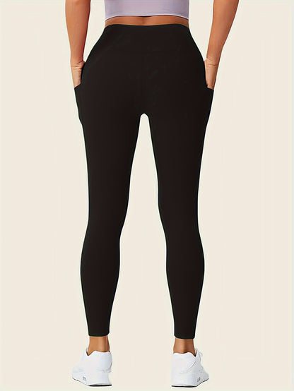 Women'S High-Waisted Shaping Leggings with Double Pockets - Butt-Lifting Design, Maroon Solid Color, Comfortable Stretch Fabric for, & Casual Wear, Leggings, Apparel, Sleek Look, Durable