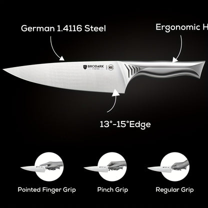 Brodark Kitchen Knife Set With Block, 15pcs Knife Block Set With Built-in Sharpener, Stainless Steel Knives Set For Kitchen, NSF Certified Kitchen Knives, Shark Series