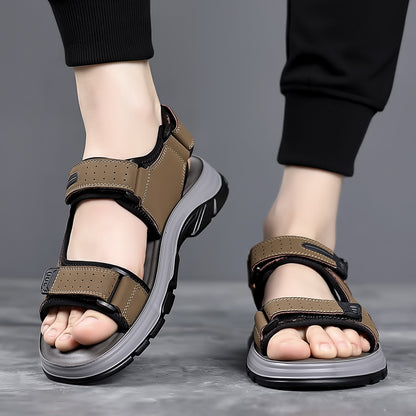 Men's Outdoor Sport Sandals, Athletic Open Toe Walking Sandals with Adjustable Hook and Loop Straps, Comfortable Cushioned Non-Slip Sole for Hiking, Beach, Travel, and Summer Water Activities