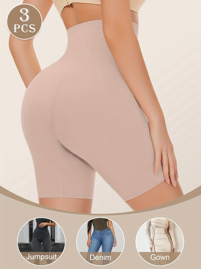 3pcs High-Waisted Tummy Control Women's Underwear, Boxer Briefs, Safety Pants with Mesh Breathable Lace Trim for Summer and Leg Shaping, Seamless Tummy Control Underwear, High Waist Panty, Panties for Women Plus Size, High Wa