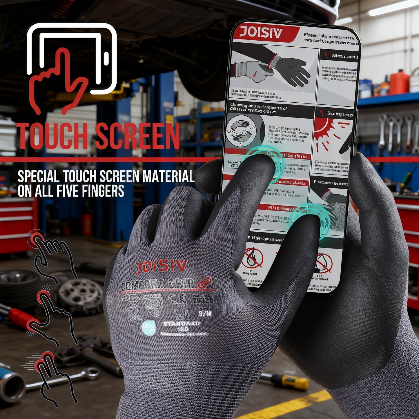 JOISIV 3/6 Pairs Nitrile Work Gloves - MicroFoam Coated, Non-Slip Grip, Breathable Safety Gloves for Gardening, Mechanic, Warehouse & DIY Tasks