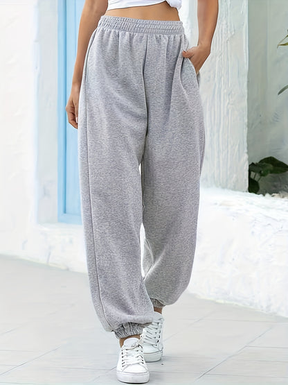 Women's High-Waisted Wide-Leg Cropped Pants - Casual Navy Blue Polyester, Elastic Waistband with Pockets, Perfect for Fall & Winter, Plus Size Pants