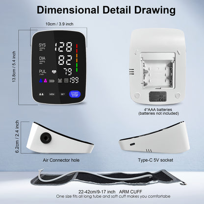 NEW LED High-End Curved Screen Home Precision Sphygmomanometer, 2x199 Memory with 22.1-43.18 cm Blood Pressure CuffAutomatic Upper Arm Cuff Digital Sphygmomanometer with C-Cable for Gifts, Family, Parents, and Friends