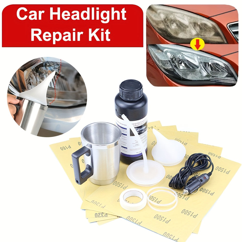 BESPER Car Headlight Restoration Kit with 500ml Restoration Fluid & Fogging Cup - Oxidized Yellowed/Scratched/Blurred Headlight Restoration, Durable Plastic, Easy-Use Design for Enhanced Visibility & Safety, Vehicle Lighting