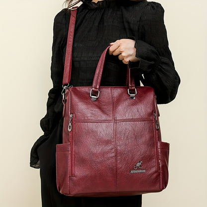 Four One Women's Large Capacity Retro Backpack - Heavy-Duty Nylon Bookbag with Adjustable Shoulder Straps, Golden-Tone Hardware, Front & Back Zipper Pockets, Convertible Crossbody/Backpack for,, Travel (Red, Casual) - (Low