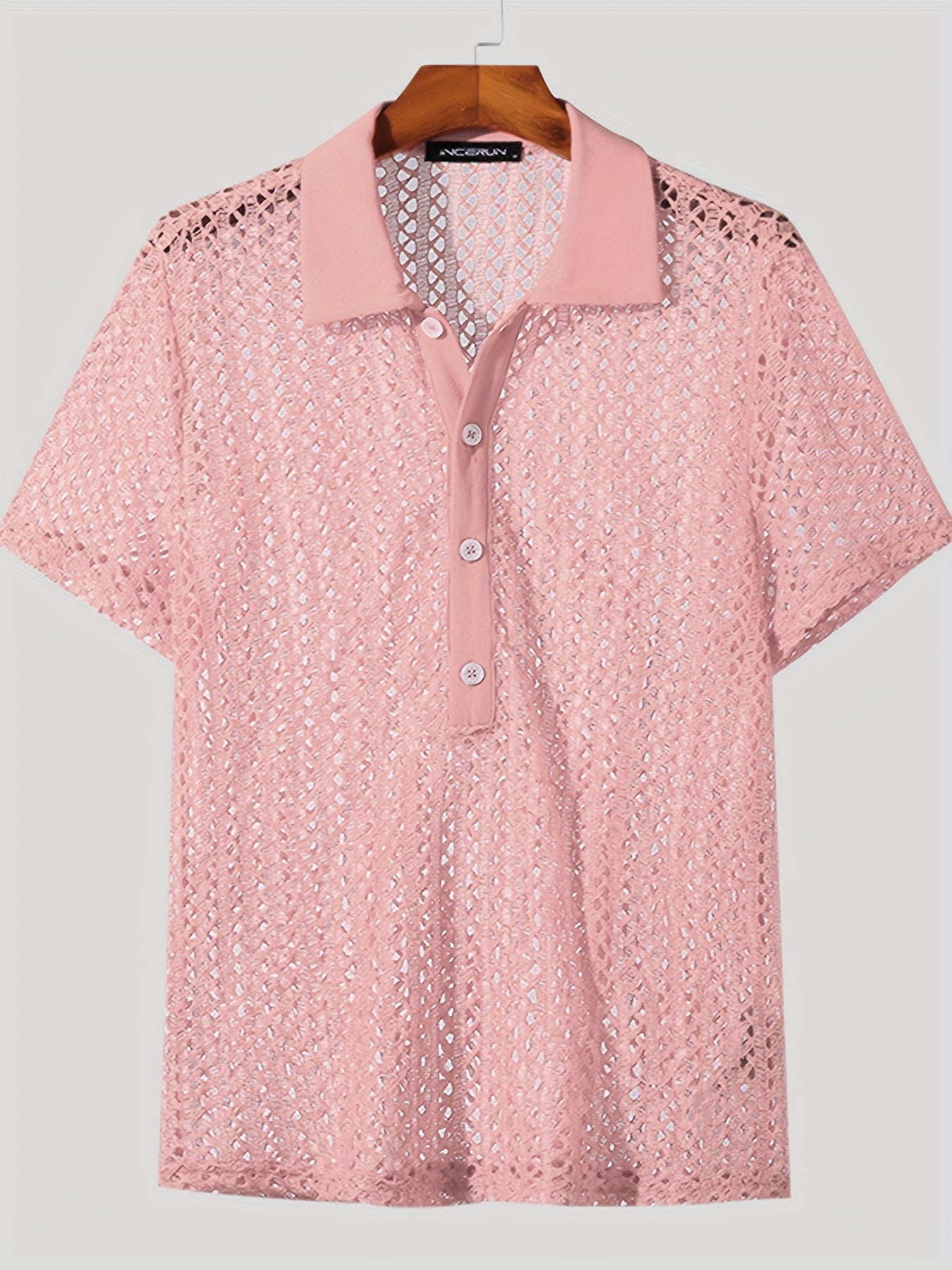 [Popular Choice] Trendy Sheer Mesh Cut-Out Top - Sexy Collared Short Sleeve Shirt in Bright Colors, Polyester, Summer Wear, Short Sleeve, Fas Shirt.hionNova, Sexy Style, Loosen Version, Summer