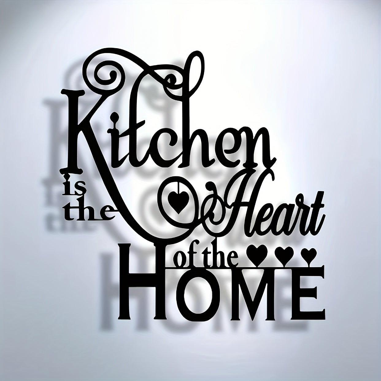 2D Flat, 1pc "Kitchen is the Heart of the Home" Metal Wall Decor - Elegant Script Kitchen Sign with Heart Accents - Durable Metal Art Plaque for Home, Cafe, Restaurant, Bar - Housewarming Gift for Cooks & Home Decorators, Caf