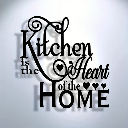 2D Flat, 1pc "Kitchen is the Heart of the Home" Metal Wall Decor - Elegant Script Kitchen Sign with Heart Accents - Durable Metal Art Plaque for Home, Cafe, Restaurant, Bar - Housewarming Gift for Cooks & Home Decorators, Caf