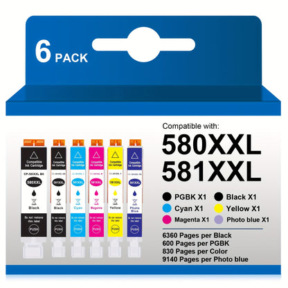 5/6Packs Ink Cartridges Compatible with Canon 580XXL 581XXL Printer Cartridges PGI-580XXL CLI-581XXL for Canon Pixma TR8550 TS705 TS6350 TS6350a TS705a TS6351 TS6250 TS6150 TS9550 TS6300 TS6255