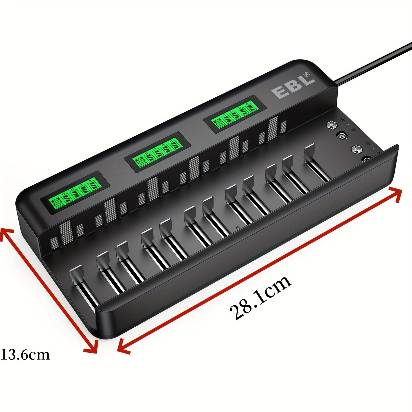 EBL 12+2 Bay LCD Rechargeable Battery Charger For AA AAA C D Ni-MH Ni-CD Rechargeable Batteries & 9V NiMH Ni-CD Li-ion Rechargeable Batteries