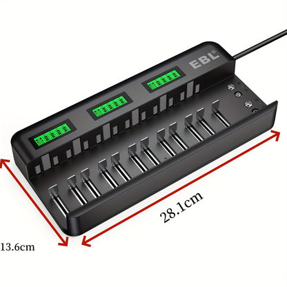 EBL 12+2 Bay LCD Rechargeable Battery Charger For AA AAA C D Ni-MH Ni-CD Rechargeable Batteries & 9V NiMH Ni-CD Li-ion Rechargeable Batteries