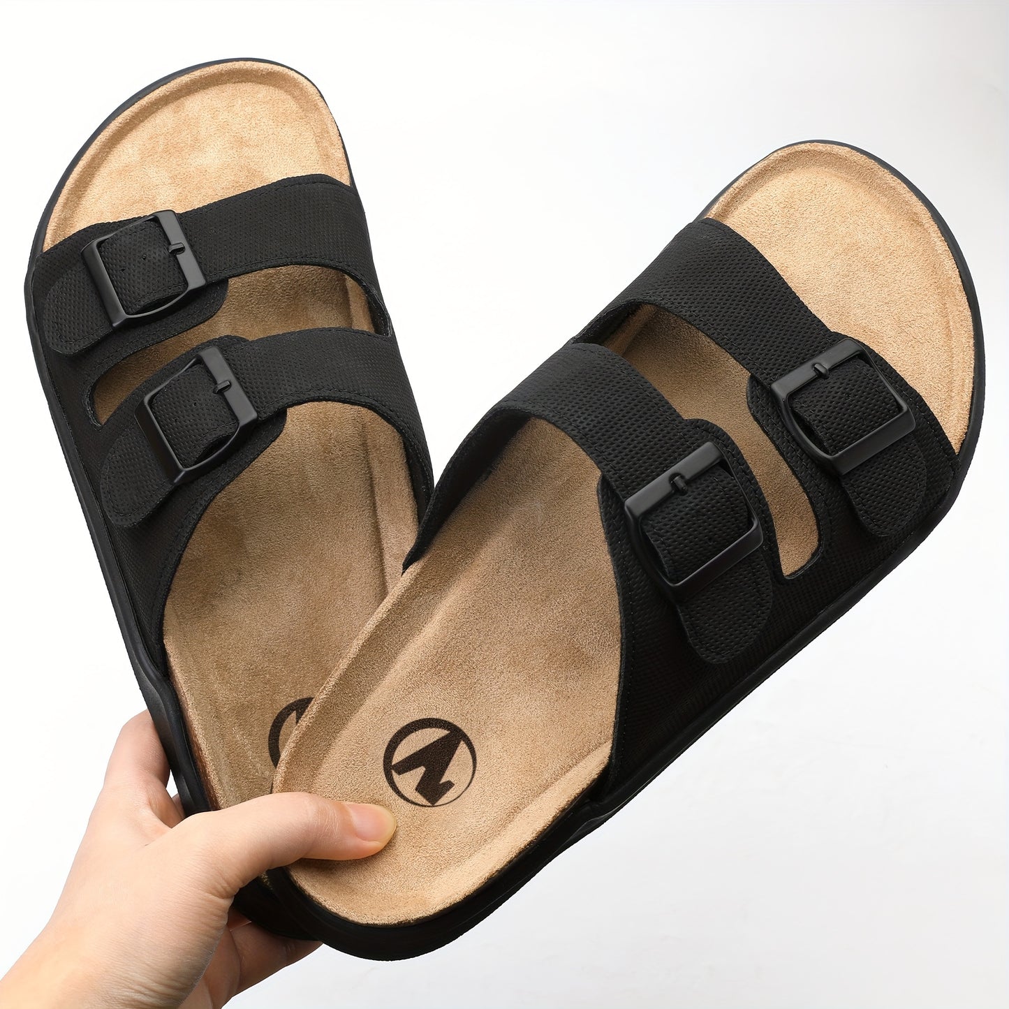 Chinelo de homem moderno de bico aberto, respirável, com tiras de fivela dupla, confortável, antiderrapante e casual, ideal para caminhadas no verão.