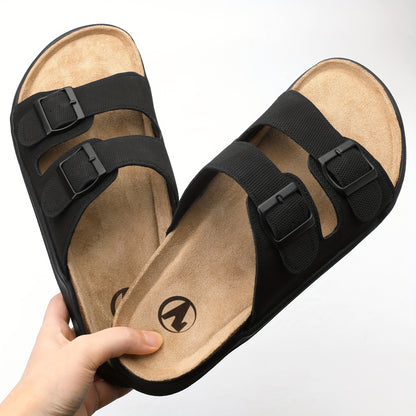 Chinelo de homem moderno de bico aberto, respirável, com tiras de fivela dupla, confortável, antiderrapante e casual, ideal para caminhadas no verão.