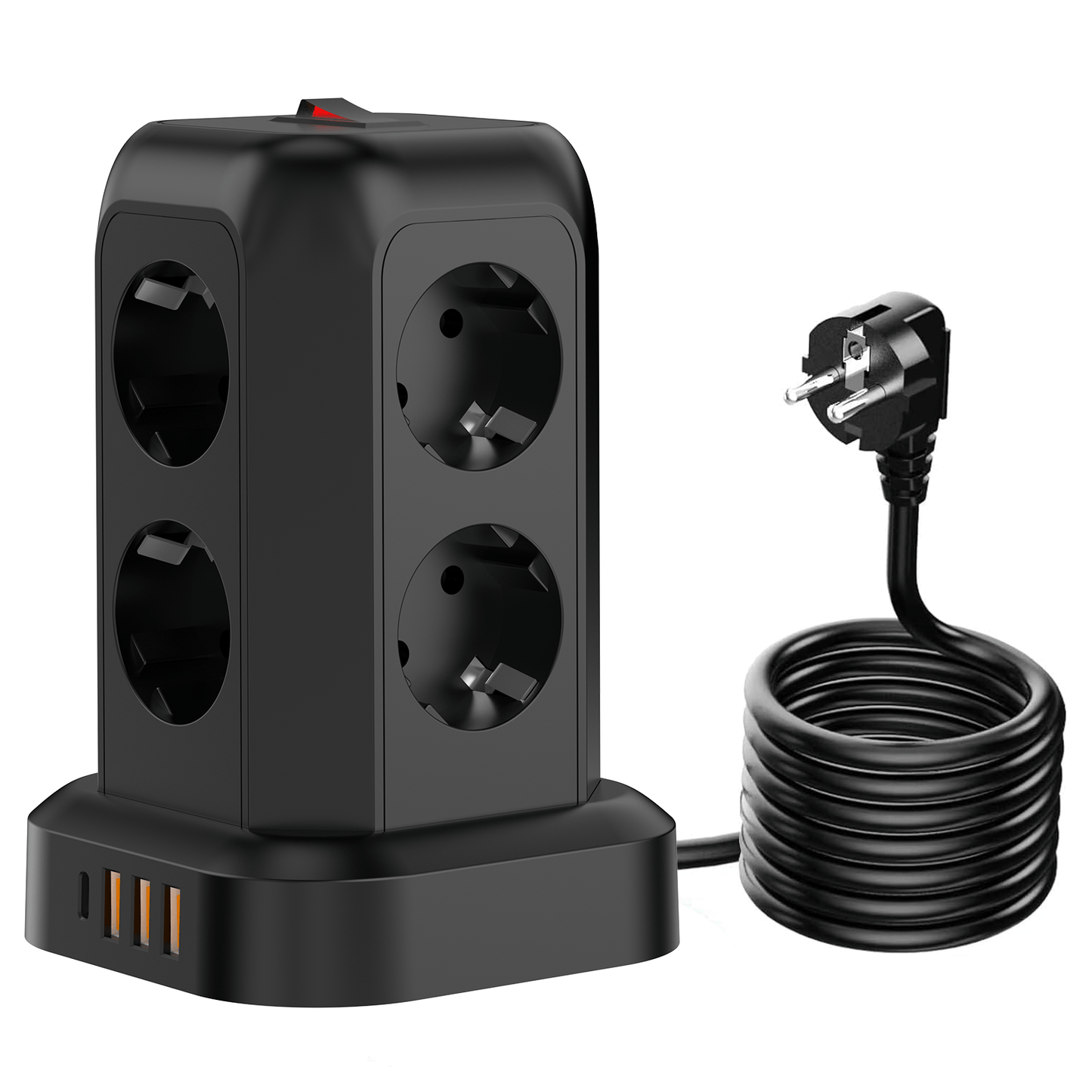 Multi-Plug Socket Distributor with 8 Sockets, 3 USB Ports (Including 1 USB-C), Side-Entry Plug Wall Charger, Essential for Cruising, Travel, Office, And Dorm