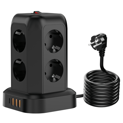 Multi-Plug Socket Distributor with 8 Sockets, 3 USB Ports (Including 1 USB-C), Side-Entry Plug Wall Charger, Essential for Cruising, Travel, Office, And Dorm