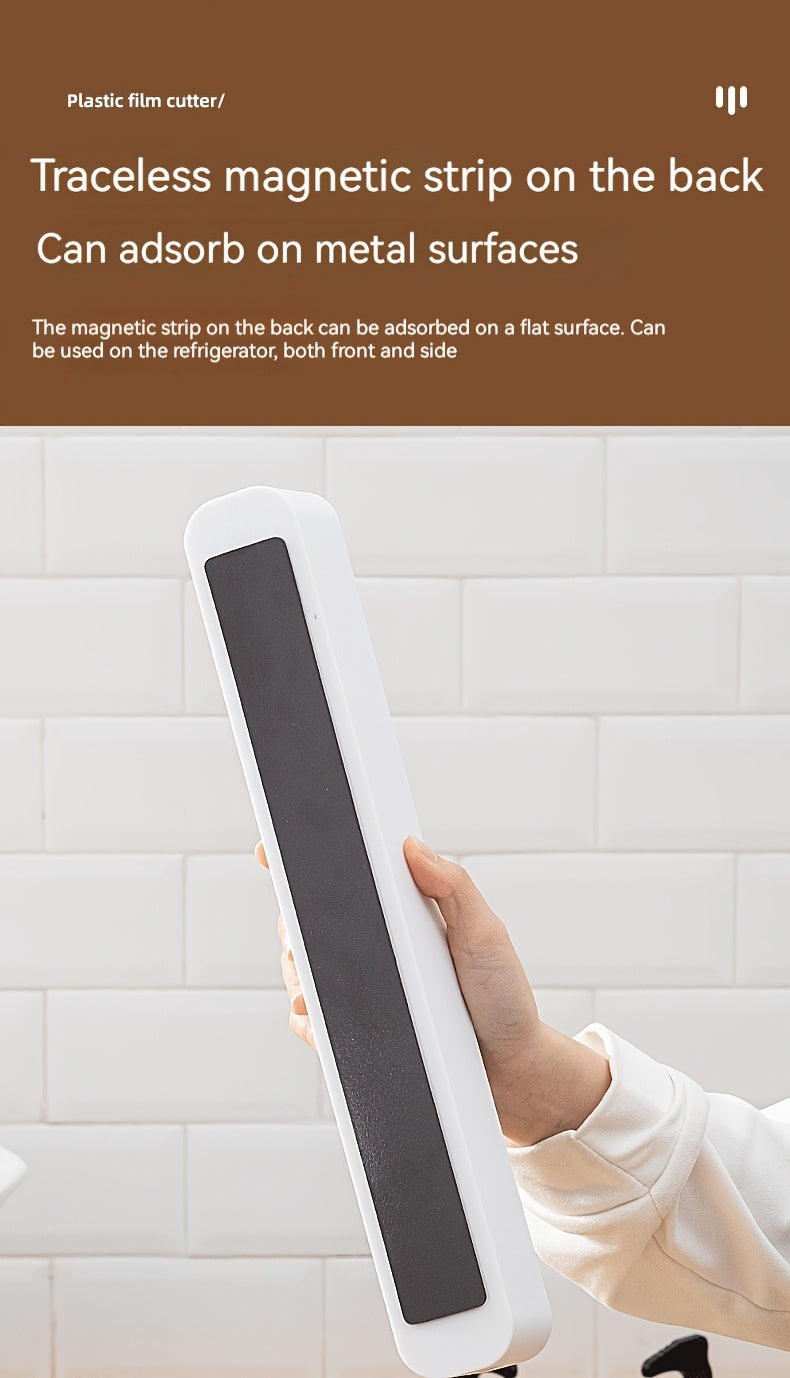 1pc Plastic Film Cutter, Fresh Film Cutter Dispenser, Refrigerator Magnetic Plastic Film Universal Cutting Box, Magnetic Refillable Plastic Packaging Dispenser With Cutter, Kitchen Tin Paper Cutting, Kitchen Tools