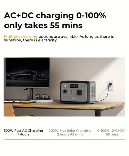 OUKITEL P800 Portable Power Station - 512Wh Solar Generator with 800W AC Output, 1600W Surge, 0.9H Fast Charge, LiFePO4 Battery, USB-C PD 100W, European Plug - For Camping, Rv, Emergency Power Supply, Outdoor, Traveling, Fish