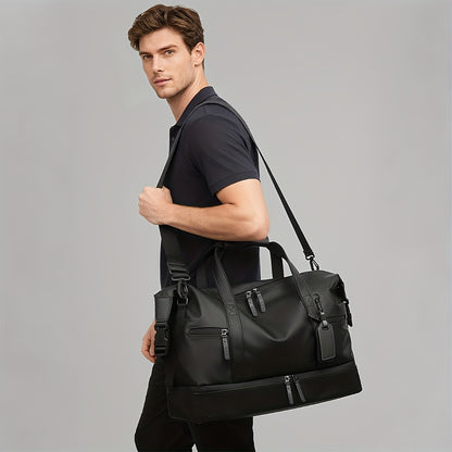 Large Capacity Heavy-Duty Gym Tote Duffel Bag with Shoe Compartment & Golden-Tone Hardware - Multi-Purpose Weekender Travel Bag for Men & Women, Sports, Outdoor, Business - Convertible Backpack/Duffel (Black)