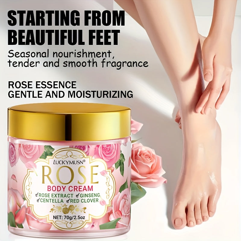 LUCKY MUSN Rose Body Lotion - Long-Lasting Fragrance, Deep Moisturizing & Brightening Formula with Ginseng, Lavender, and Vitamin E - Elegant Floral Design for Face, Neck, Underarms, Body - 70g, Light Beige Care, Elegant Pack