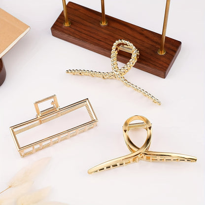 3pcs/set Trendy Metal Hair Claw Anti-slip Hair Crab Clip Elegant Geometric Hairpin Decorative Hair Accessories For Women, ideal choice for gifts