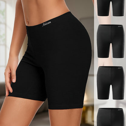 Women's Cotton Boyshorts Underwear 4-Pack - Comfortable Full Coverage Boxers, Knit Fabric, Solid Color, Simple Style, 95% Cotton 5% Spandex
