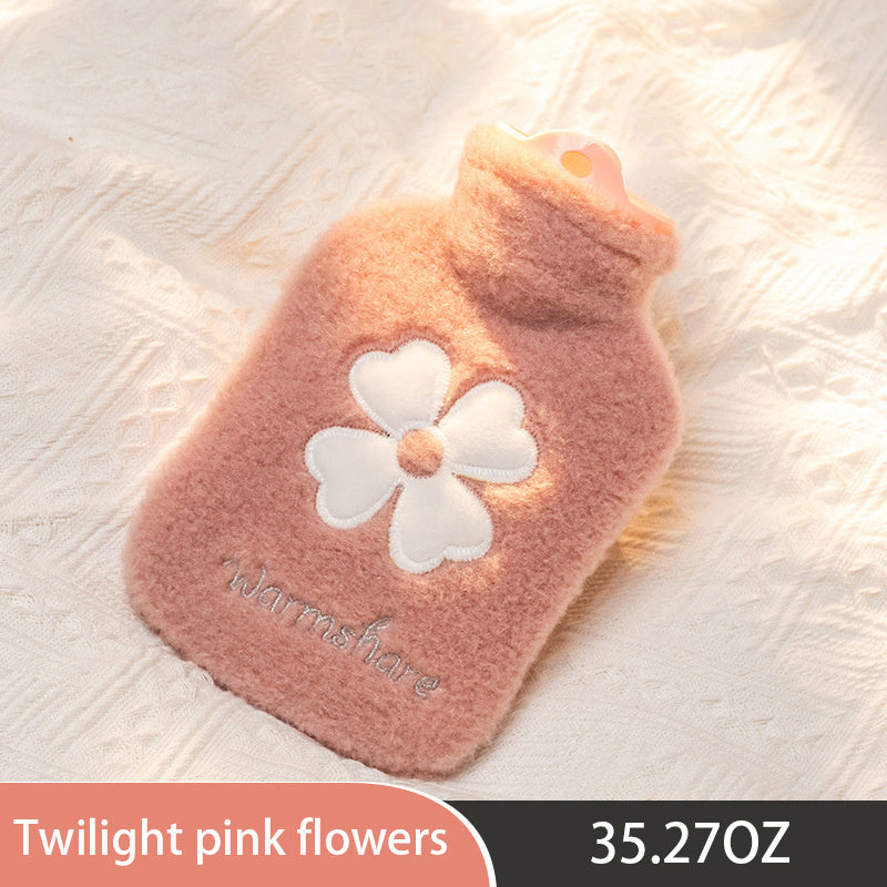 1pc Hot Water Bag With Soft Cover, 17.63oz/35.27oz, Hot Water Bottle For Bed, Shoulder Pain And Hand Feet Warmer, Menstrual Cramps