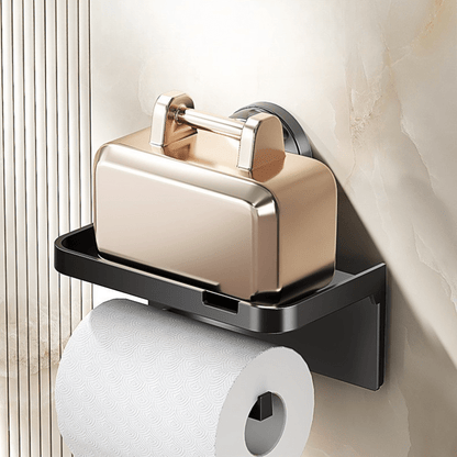 1pc Household Toilet Paper Holder with Storage Box, Suction Cup Wall-Mounted Bathroom Tissue Rack – No Drilling Required. Includes Phone Stand for Convenient Use in the Home or Shower Room, Toilet Tissue Holder for Bathroom