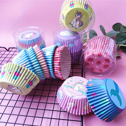 100pcs, Disposable Muffin Cups, Colorful Pattern Cupcake Cups, Greaseproof Paper Cupcake Liners, Muffin Molds, Baking Tools, Kitchen Gadgets, Kitchen Accessories