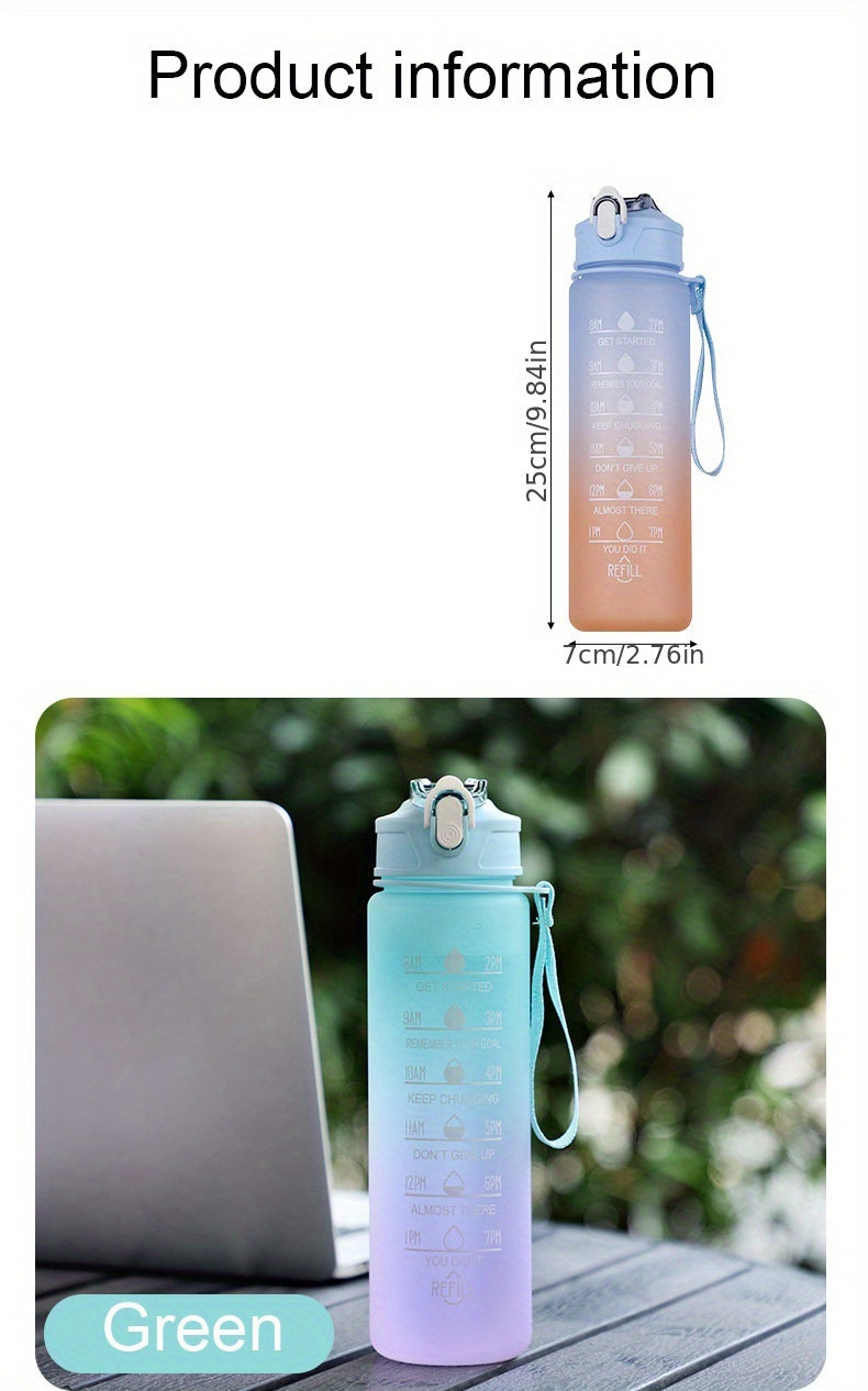 750ml Motivational Gradient Water Bottle With Time Marker And Straw - Leakproof Sports Water Cup For Outdoor Activities, Running, Fitness, Hiking, And Camping - BPA-Free Plastic, 32 Oz.