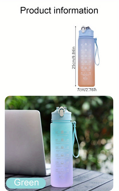 750ml Motivational Gradient Water Bottle With Time Marker And Straw - Leakproof Sports Water Cup For Outdoor Activities, Running, Fitness, Hiking, And Camping - BPA-Free Plastic, 32 Oz.