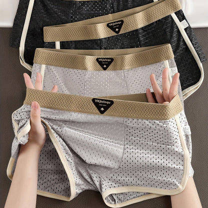 4pcs Men's Summer Ice Sliky Fiber Fabric Breathable Mesh Boxer Briefs - Soft, Comfortable & -Friendly Loose Fit Underwear