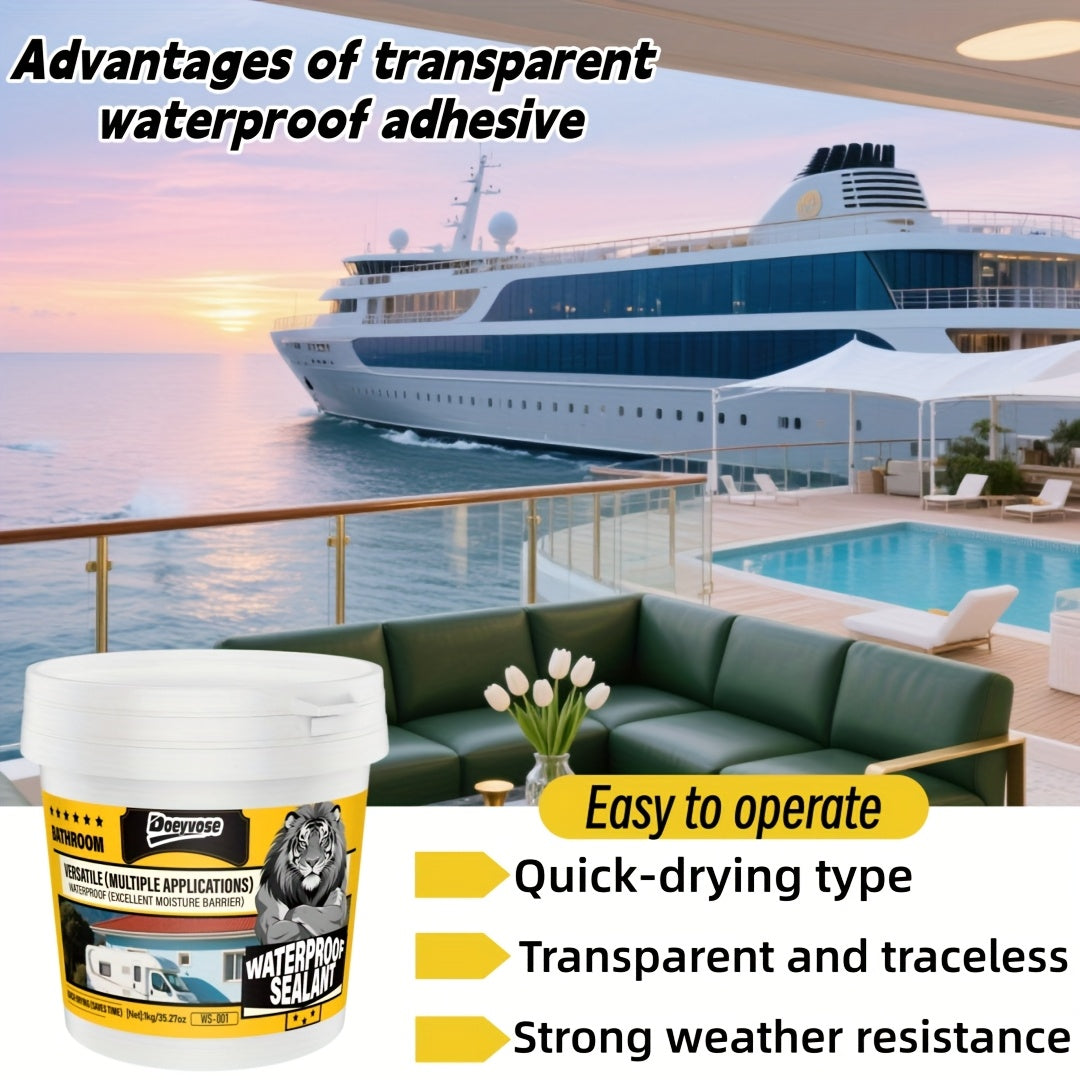 1kg/35oz DOEYVOSE Heavy-Duty Waterproof Sealant - Quick-Drying No-Residue Waterproofing Coating, Strong Adhesive for Ship Decks, Floors, Basements, Roofs, - & DIY Leakproof Seal (1kg Tube)