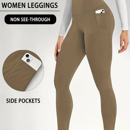 Women's High Waisted Super Soft Yoga Leggings with Pockets - Tummy Control, Stretchy Workout & Running Pants, Light Pink, Machine Washable, All-Season Comfort
