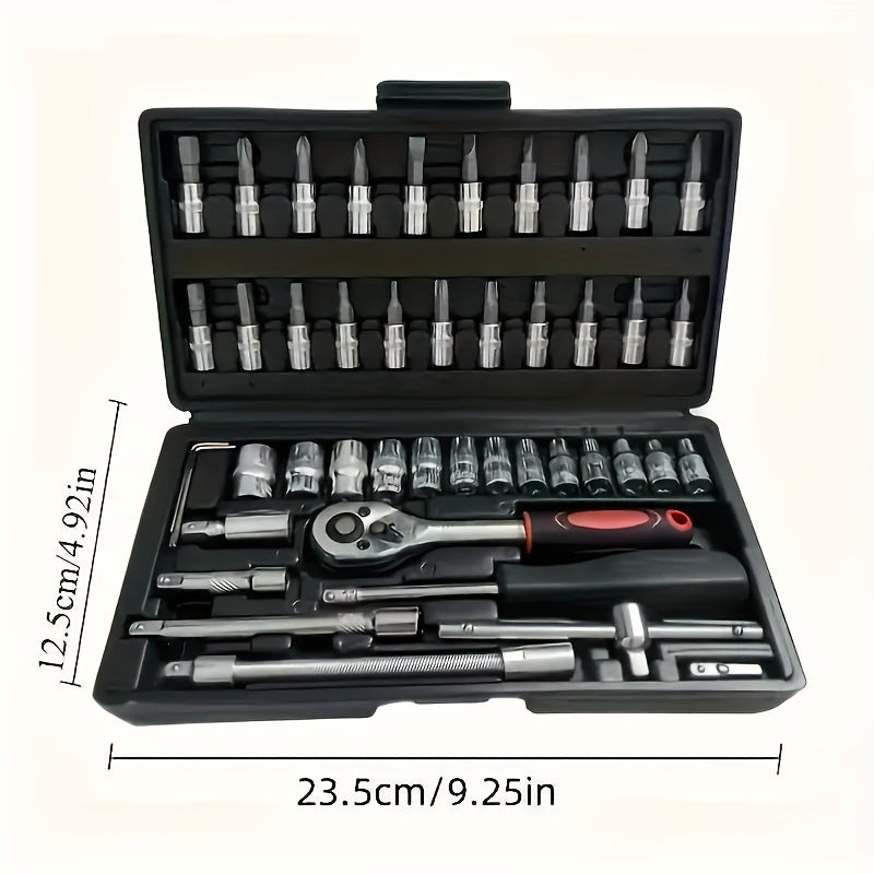 150/46pcs Auto Mechanical Repair Tool Set, Multifunctional with Socket, Wrench and Ratchet Set, Durable Metal Structure Tool Box with Storage Box, No Electricity Required