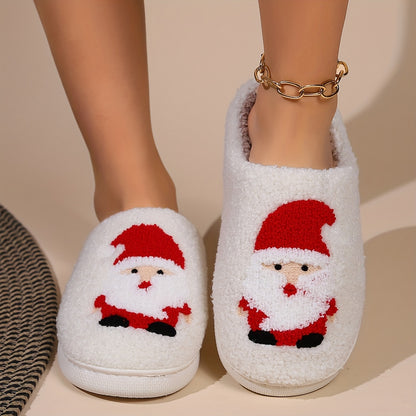 Christmas Tree Pattern Fuzzy Slippers, Winter Warm Closed Toe Flat Floor Shoes, Cozy Soft Sole Plush Home Slippers