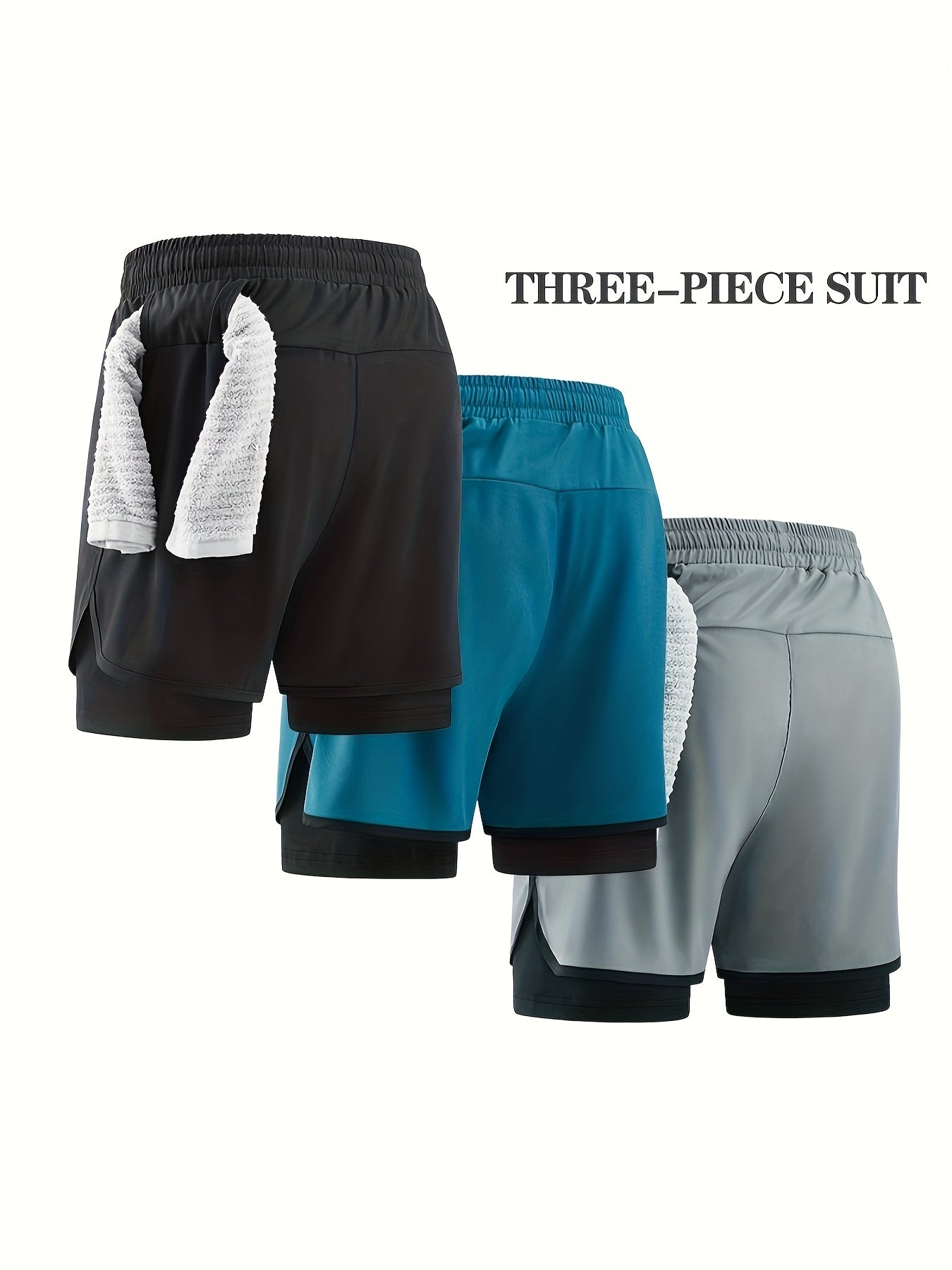 3pcs Men's Quick-Dry Lightweight Running Shorts, with Elastic Drawstring Waist and Side Pockets - Mo, Running Shorts for Men, Mens Mid Length Wide Leg Shorts, Men Workout Shorts, Gym Shorts Above Knee, Mens Shorts with Liner,