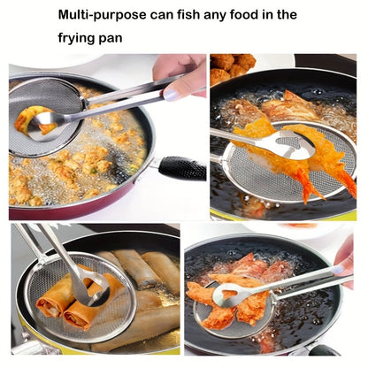 Frying oil strainer spoon Food strainer Kitchen colander stainless steel fried food strainer.Kitchen food filter tongs for frying food.High temperature resistant food stainless steel frying clip filter clamp kitchen tools Eid