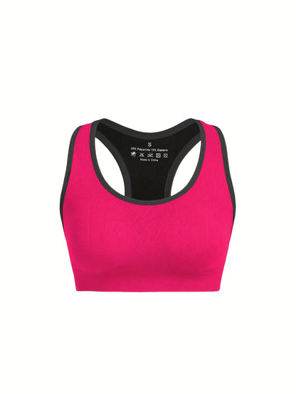 Women's High-Support Sports Bra with Removable Pads - Quick-Dry, Shockproof, Double-Layer Racerback Vest for Running & Fitness, Breathable Nylon-Elastane Blend, Non-See-Through, All-Season Activewear