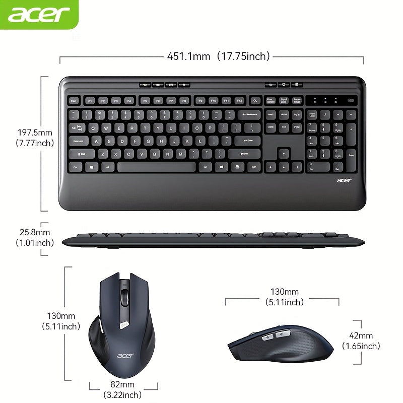 ACER Wireless Keyboard and Mouse Combo, Full-Size Quiet Ergonomic Keyboard Mouse Set, Compatible with Multiple Systems, Lightweight & Durable, Suitable for Office/Home Use