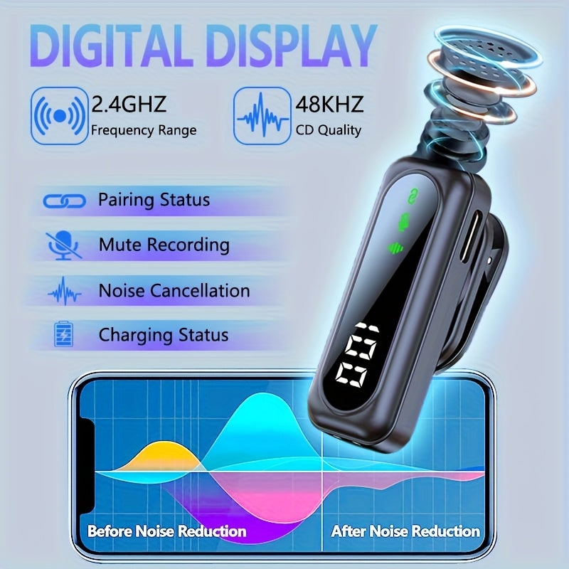 2025 New USB C Phone Mini Microphone for iPhone, Android, Camera, Utsund LED Display Wireless Lavalier Microphone for Video Recording, Clip on Lapel Lav Mics with Noise Reduction for Interview Vlog YouTube TikTok