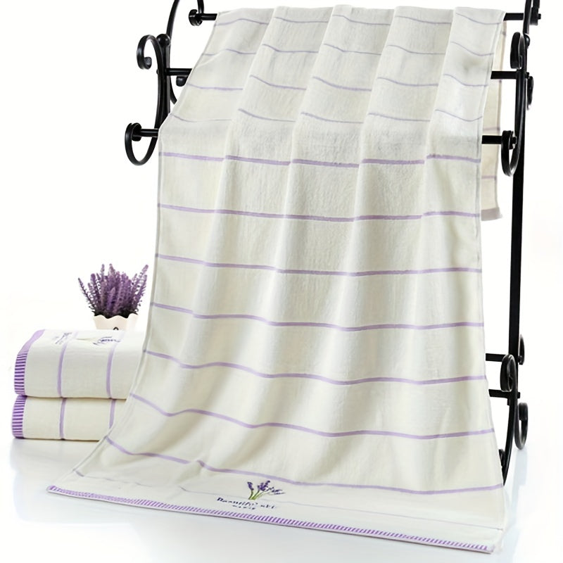 3pcs Lavender Pattern Towels Set, Including Bath Towel 70.0*140.0cm, 2 Face Towels 34.01*73.99cm, Bathroom Comfortable Soft Fabric Towels, Bathroom Supplies