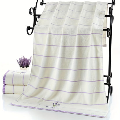 3pcs Lavender Pattern Towels Set, Including Bath Towel 70.0*140.0cm, 2 Face Towels 34.01*73.99cm, Bathroom Comfortable Soft Fabric Towels, Bathroom Supplies