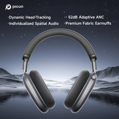 PICUN Wireless Headphones with Dynamic Head Tracking, -52dB ANC Noise Cancellation, 140Hrs Battery Life, Wireless 5.4, Wired/Wireless Switch, Double Connection & Multi-Mode Audio, Closed-back Design, Plastic Material, Compati