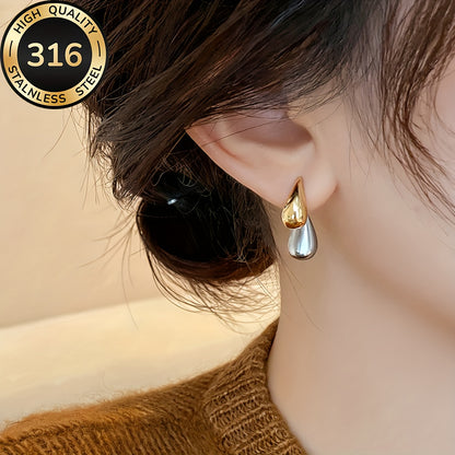 AIVEO Women's Hypoallergenic Stainless Steel KC Golden Plated (KC Golden) Teardrop Earrings - Anti-Fade Sensitive Beige Dainty Studs, Minimalist Elegant Drop Jewelry for Daily Wear, Parties & Sensitive Nose/Piercing, Year-Rou