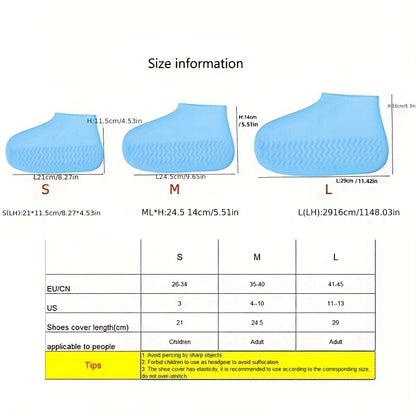 1 Pair Silicone WaterProof Shoe Covers S/M/L Covers Slip-resistant Rubber Rain Boot Overshoes Accessories for Outdoor Rainy Day