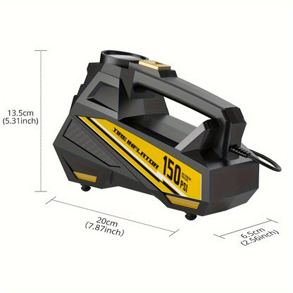 CaRSun Digital Tire Inflator, Portable Air Compressor Pump with LED Light for Cars, Motorcycles, Bicycles - DC 12V, 150 PSI, Black & Yellow Design, Plug-In Power Supply, No Battery Required, Bicycle Tire Inflator | Sleek Port