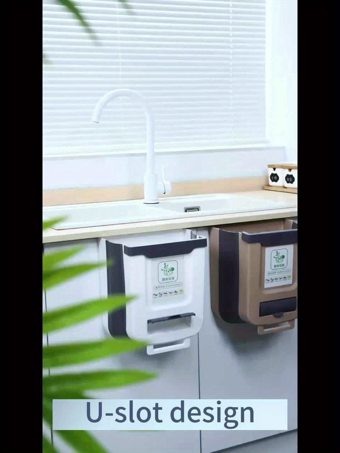 1pc Large Foldable Hanging Trash Can for Kitchen Cabinet Doors - Space-Saving, Wall-Mounted Waste Basket in White & Gray with Creative Sorting Feature, No Electricity Required, Cabinet Door Trash Can|Modern Kitchen Accessory|